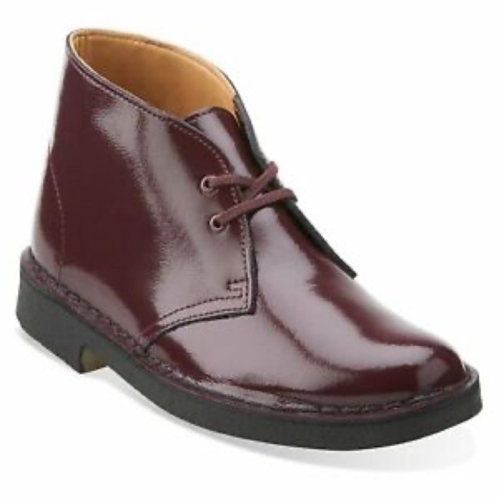 clark’s patent leather desert boots (wine)